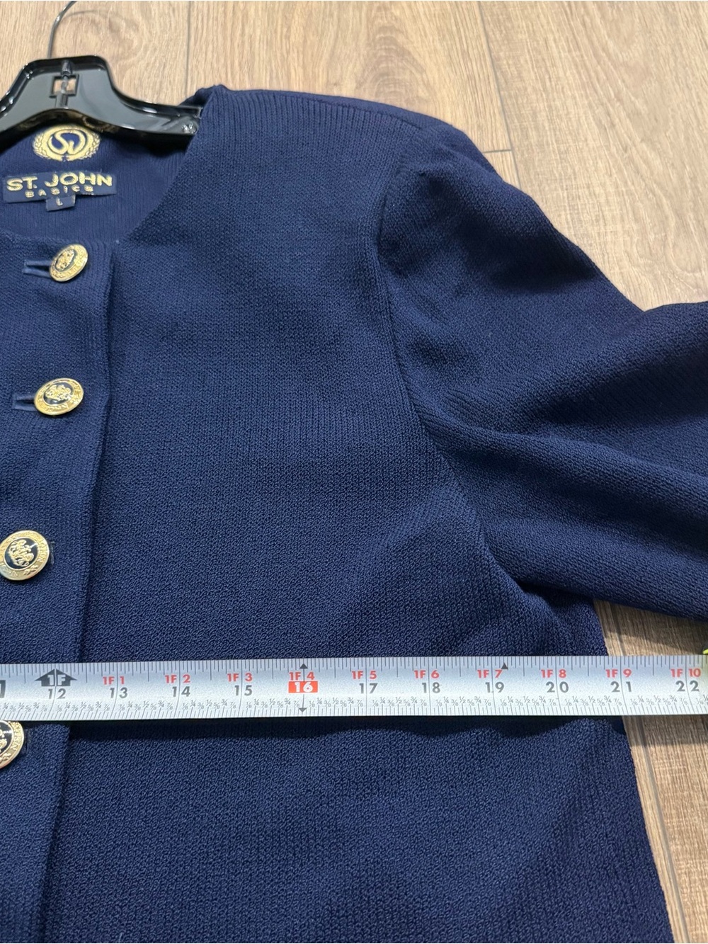 St. John Navy Long Sleeve Knit blazer with Gold Buttons, L - Picture 6 of 9